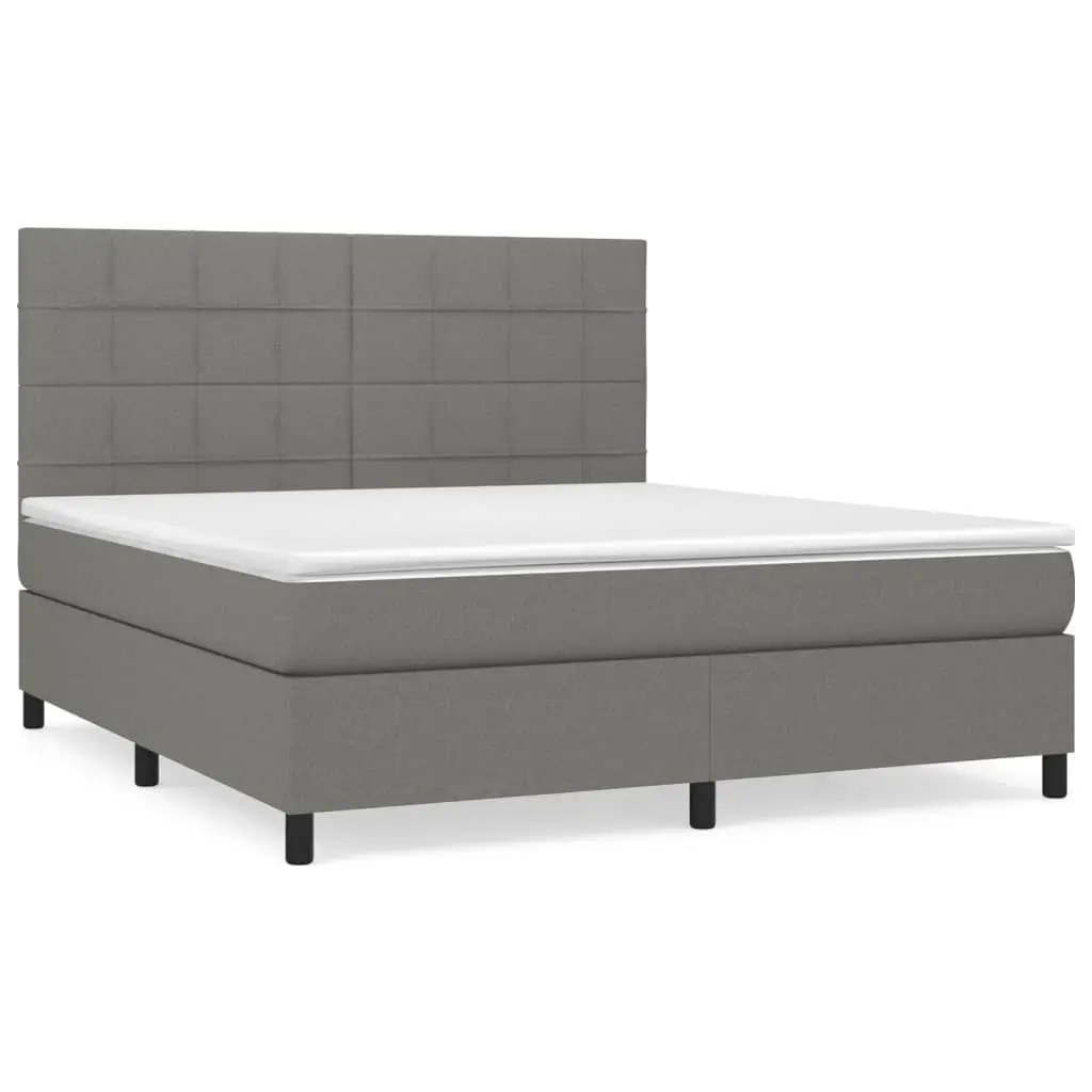 Box Spring Bed with Mattress Dark Grey 153x203 cm Queen Size Fabric 3145067 - Furniture