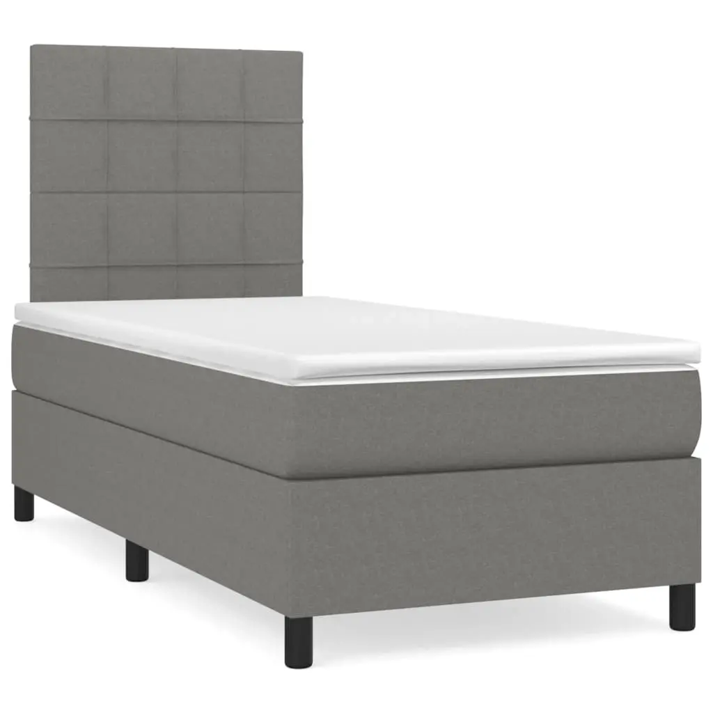 Box Spring Bed with Mattress Dark Grey 106x203 cm King Single Size Fabric 3145068 - Furniture