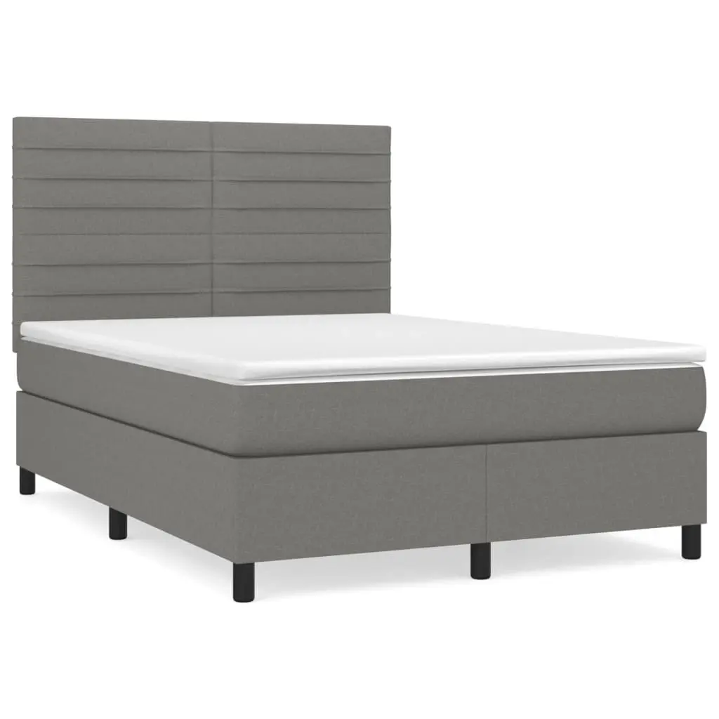 Box Spring Bed with Mattress Dark Grey 137x187 cm Double Size Fabric 3145069 - Furniture