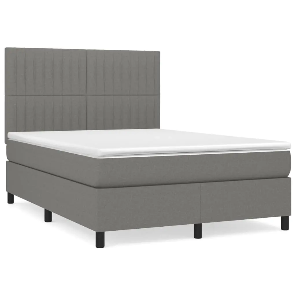 Box Spring Bed with Mattress Dark Grey 137x187 cm Double Size Fabric 3145072 - Furniture