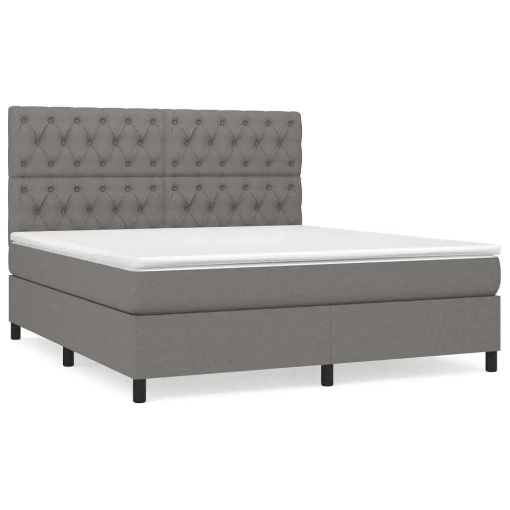 Box Spring Bed with Mattress Dark Grey 153x203 cm Queen Size Fabric 3145076 - Furniture