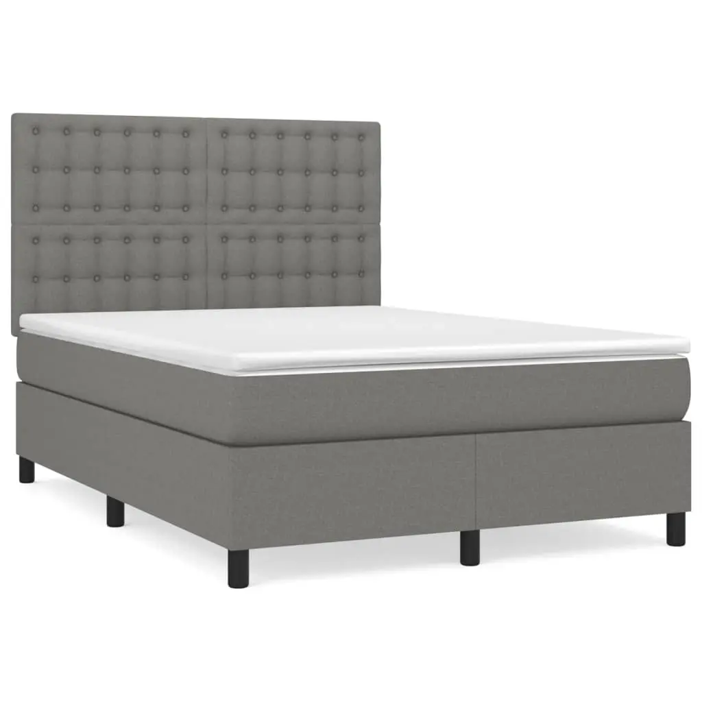 Box Spring Bed with Mattress Dark Grey 137x187 cm Double Size Fabric 3145078 - Furniture