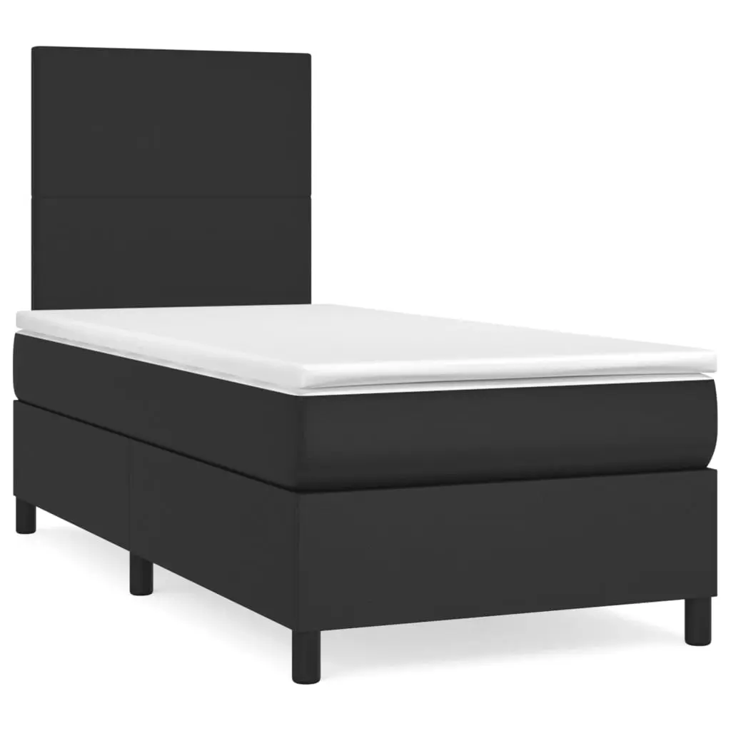 Box Spring Bed with Mattress Black 106x203 cm King Single Size Faux Leather 3145083 - Furniture