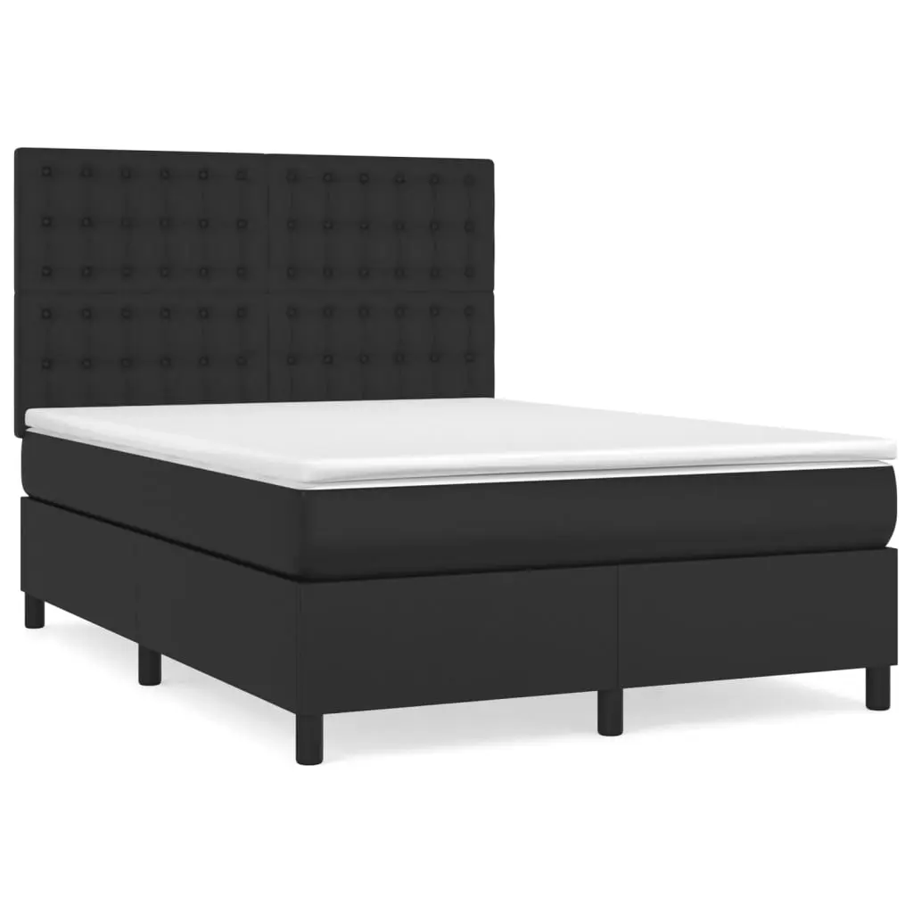 Box Spring Bed with Mattress Black 137x187 cm Double Size Faux Leather 3145087 - Furniture