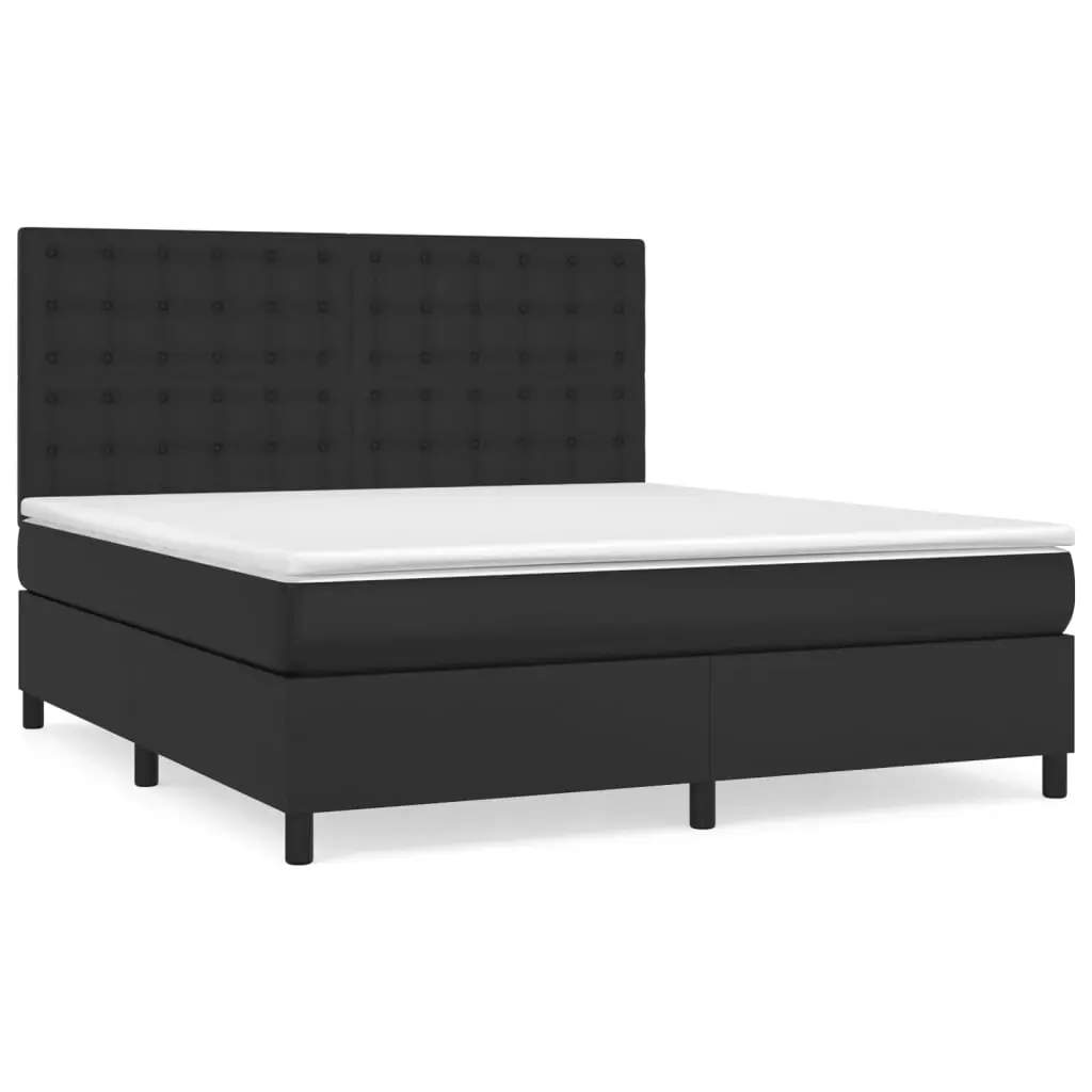 Box Spring Bed with Mattress Black 153x203 cm Queen Size Faux Leather 3145088 - Furniture