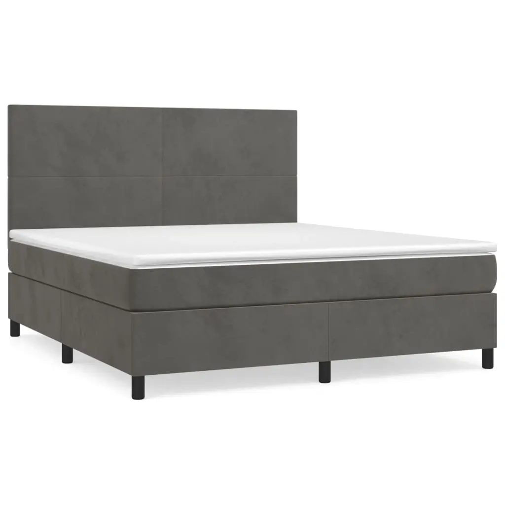Box Spring Bed with Mattress Dark Grey 153x203 cm Queen Size Velvet 3145091 - Furniture