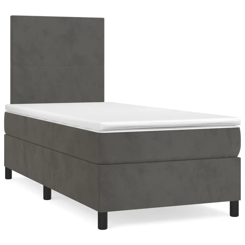 Box Spring Bed with Mattress Dark Grey 106x203 cm King Single Size Velvet 3145092 - Furniture