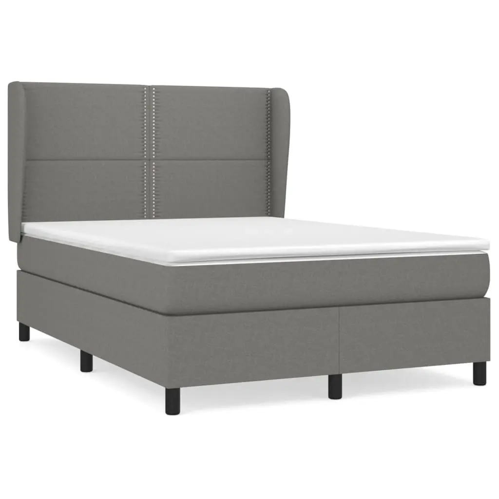 Box Spring Bed with Mattress Dark Grey 137x187 cm Double Size Fabric 3145114 - Furniture