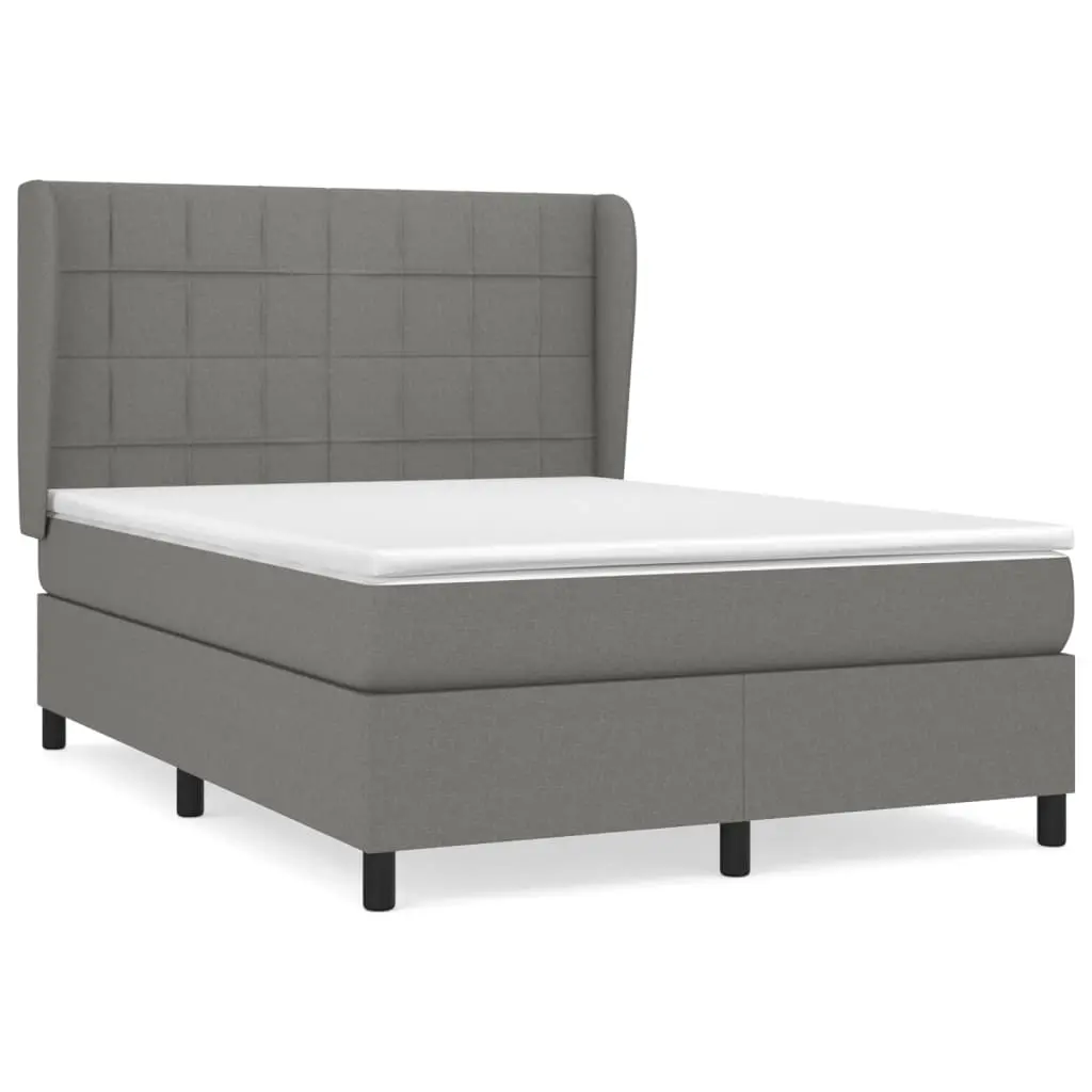 Box Spring Bed with Mattress Dark Grey 137x187 cm Double Size Fabric 3145117 - Furniture