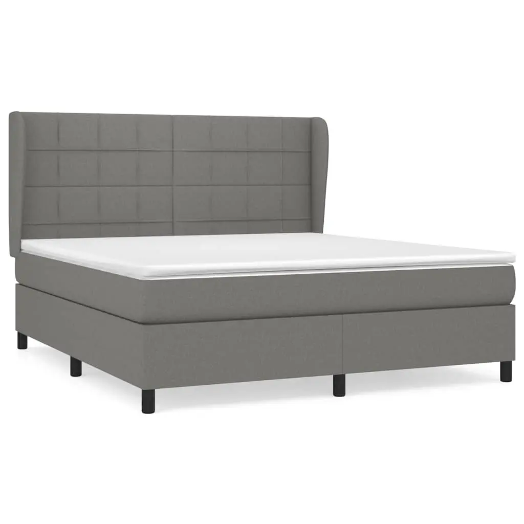 Box Spring Bed with Mattress Dark Grey 153x203 cm Queen Size Fabric 3145118 - Furniture