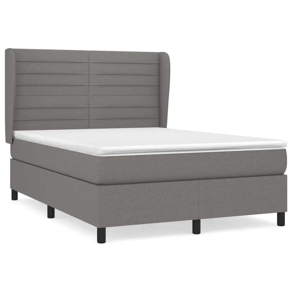 Box Spring Bed with Mattress Dark Grey 137x187 cm Double Size Fabric 3145120 - Furniture