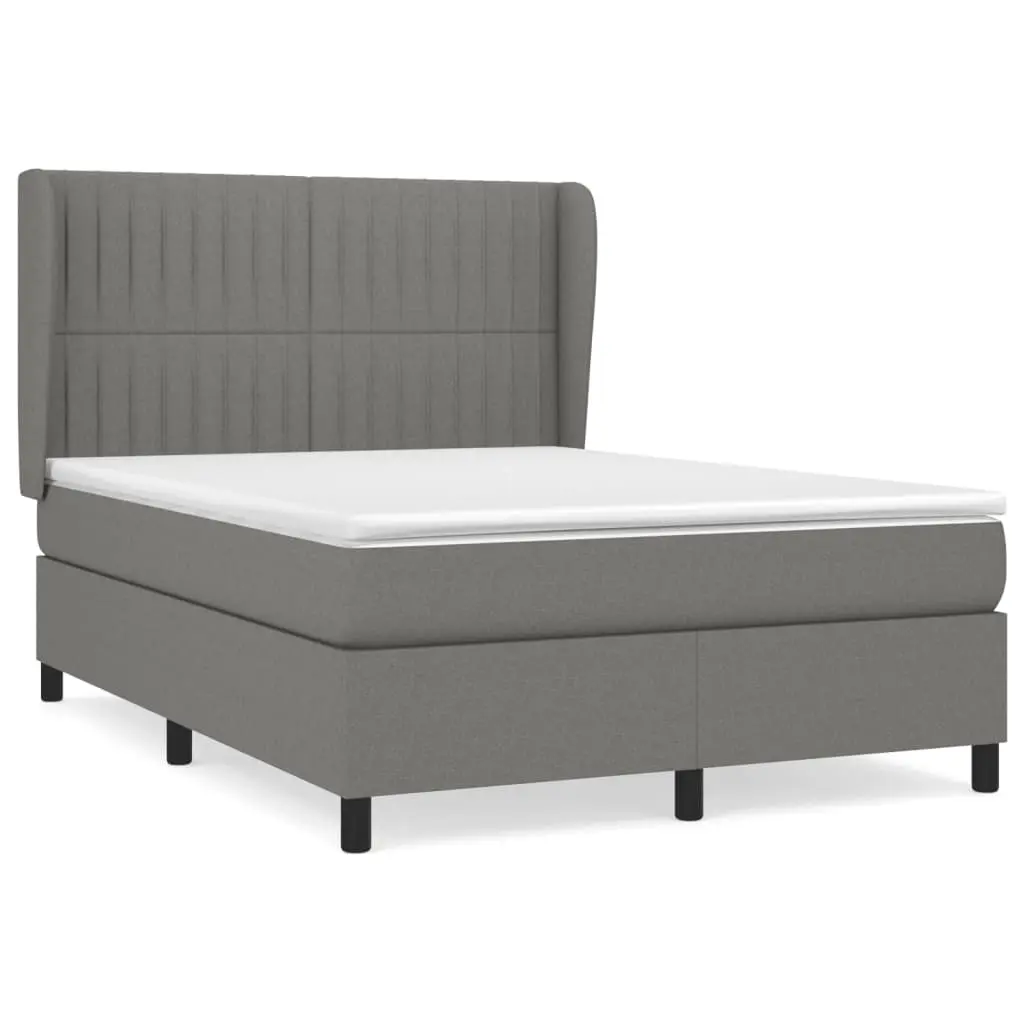 Box Spring Bed with Mattress Dark Grey 137x187 cm Double Size Fabric 3145123 - Furniture