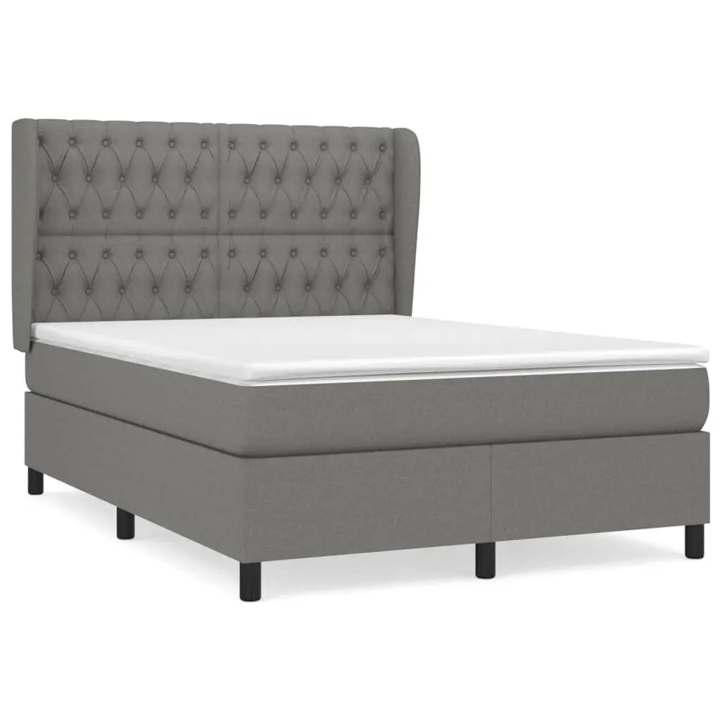 Box Spring Bed with Mattress Dark Grey 137x187 cm Double Size Fabric 3145126 - Furniture