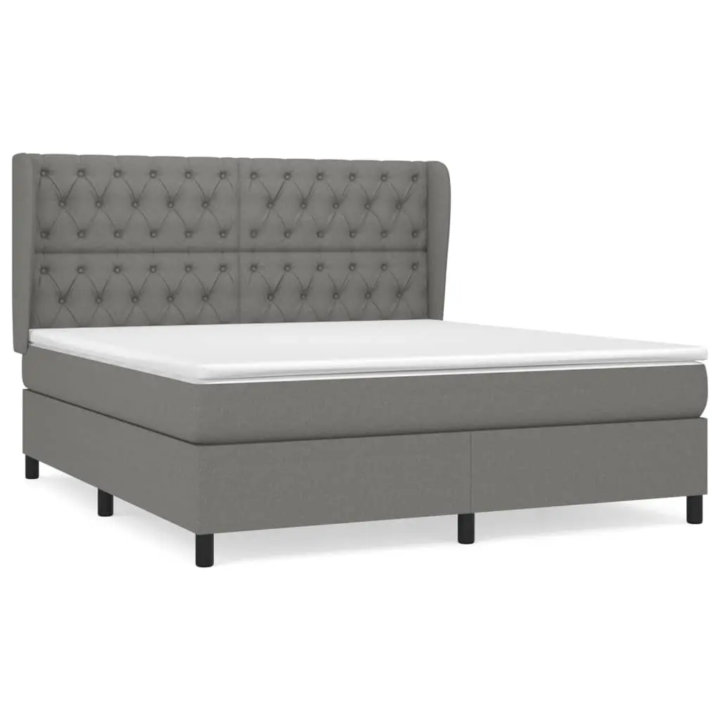 Box Spring Bed with Mattress Dark Grey 153x203 cm Queen Size Fabric 3145127 - Furniture