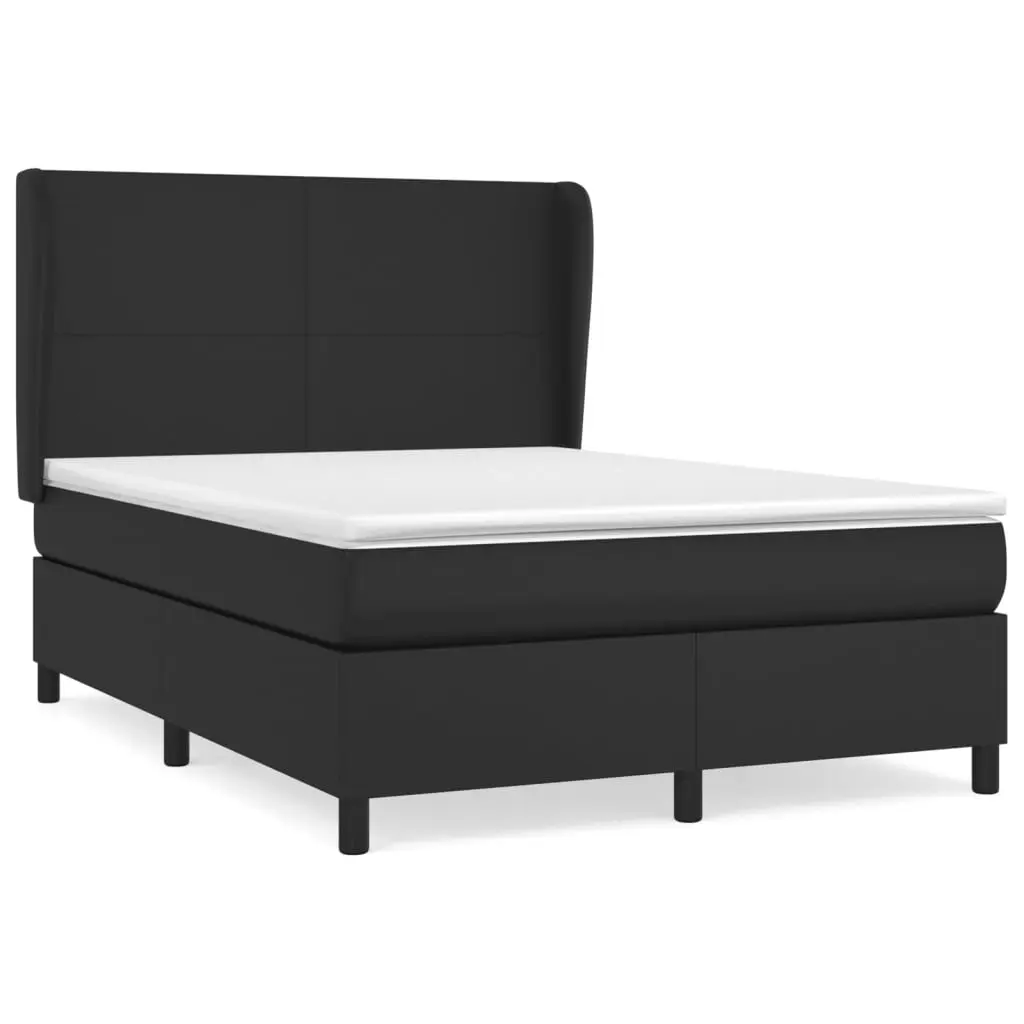 Box Spring Bed with Mattress Black 137x187 cm Double Size Faux Leather 3145132 - Furniture