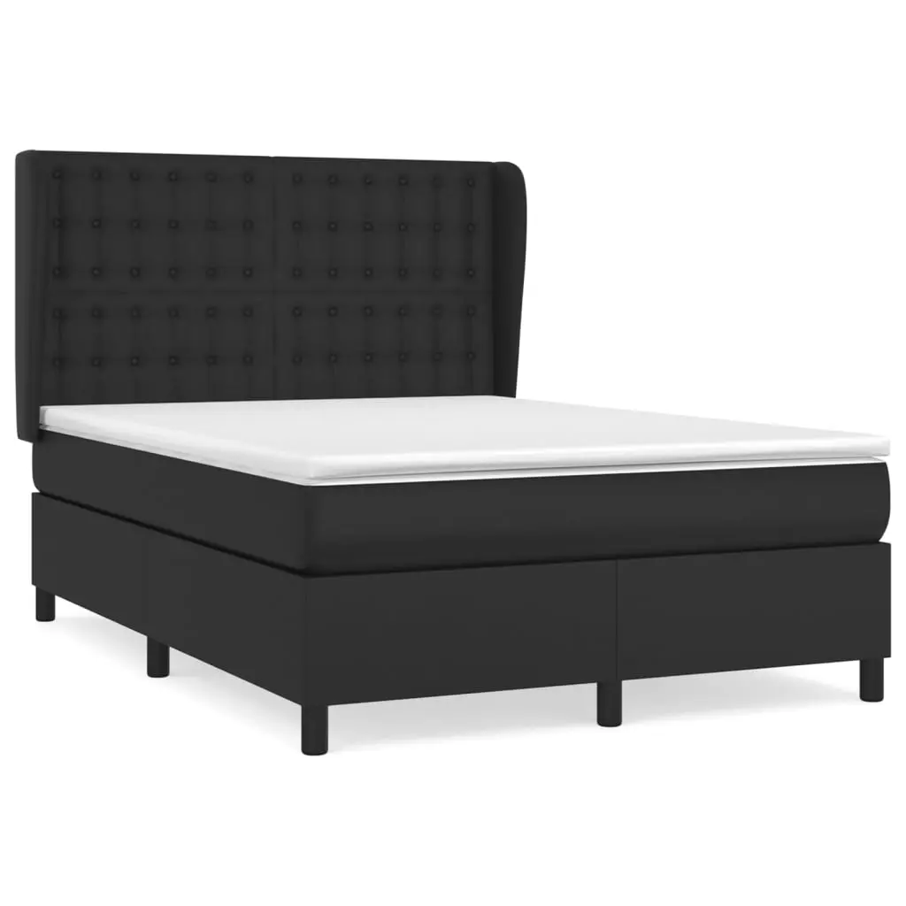 Box Spring Bed with Mattress Black 137x187 cm Double Size Faux Leather 3145138 - Furniture