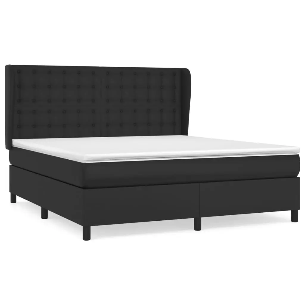 Box Spring Bed with Mattress Black 153x203 cm Queen Size Faux Leather 3145139 - Furniture
