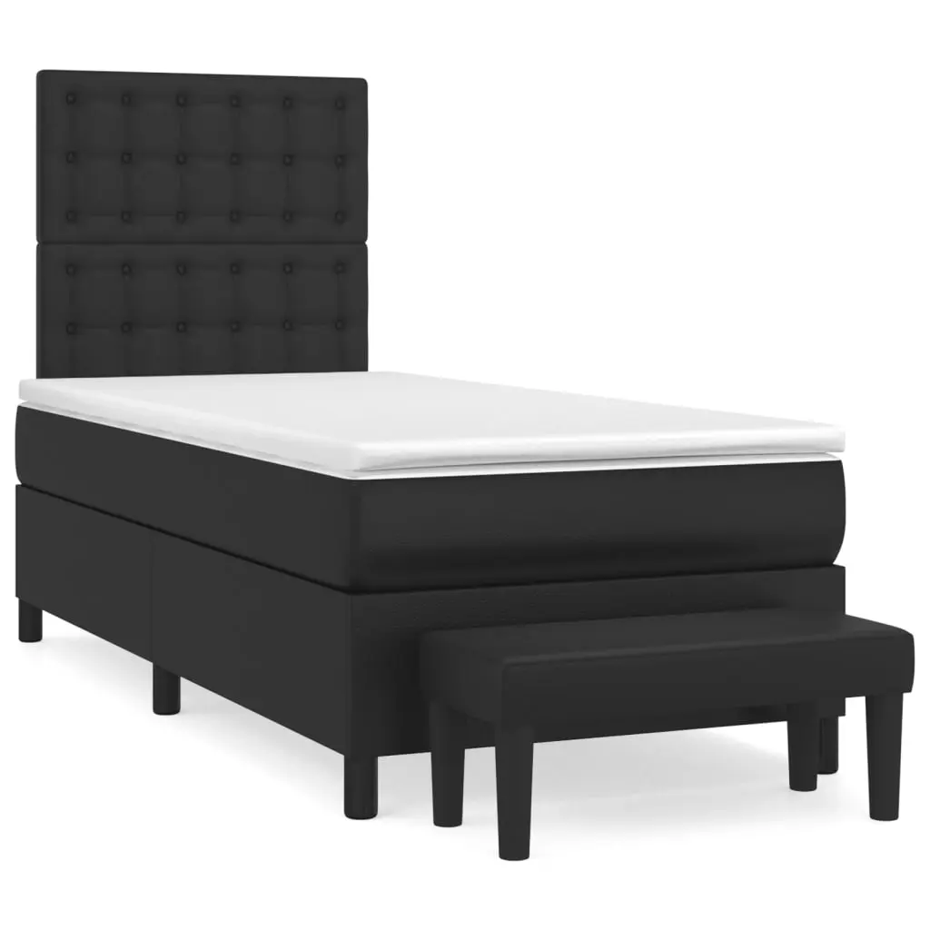 Box Spring Bed with Mattress Black 106x203 cm King Single Size Faux Leather 3145344 - Furniture