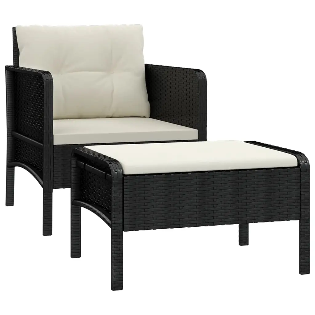 2 Piece Garden Lounge Set with Cushions Black Poly Rattan 319678 - Furniture