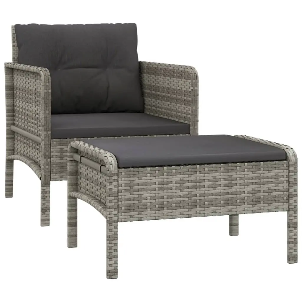 2 Piece Garden Lounge Set with Cushions Grey Poly Rattan 319679 - Furniture