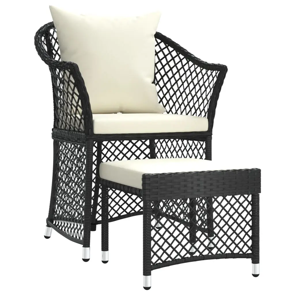 2 Piece Garden Lounge Set with Cushions Black Poly Rattan 319687 - Furniture