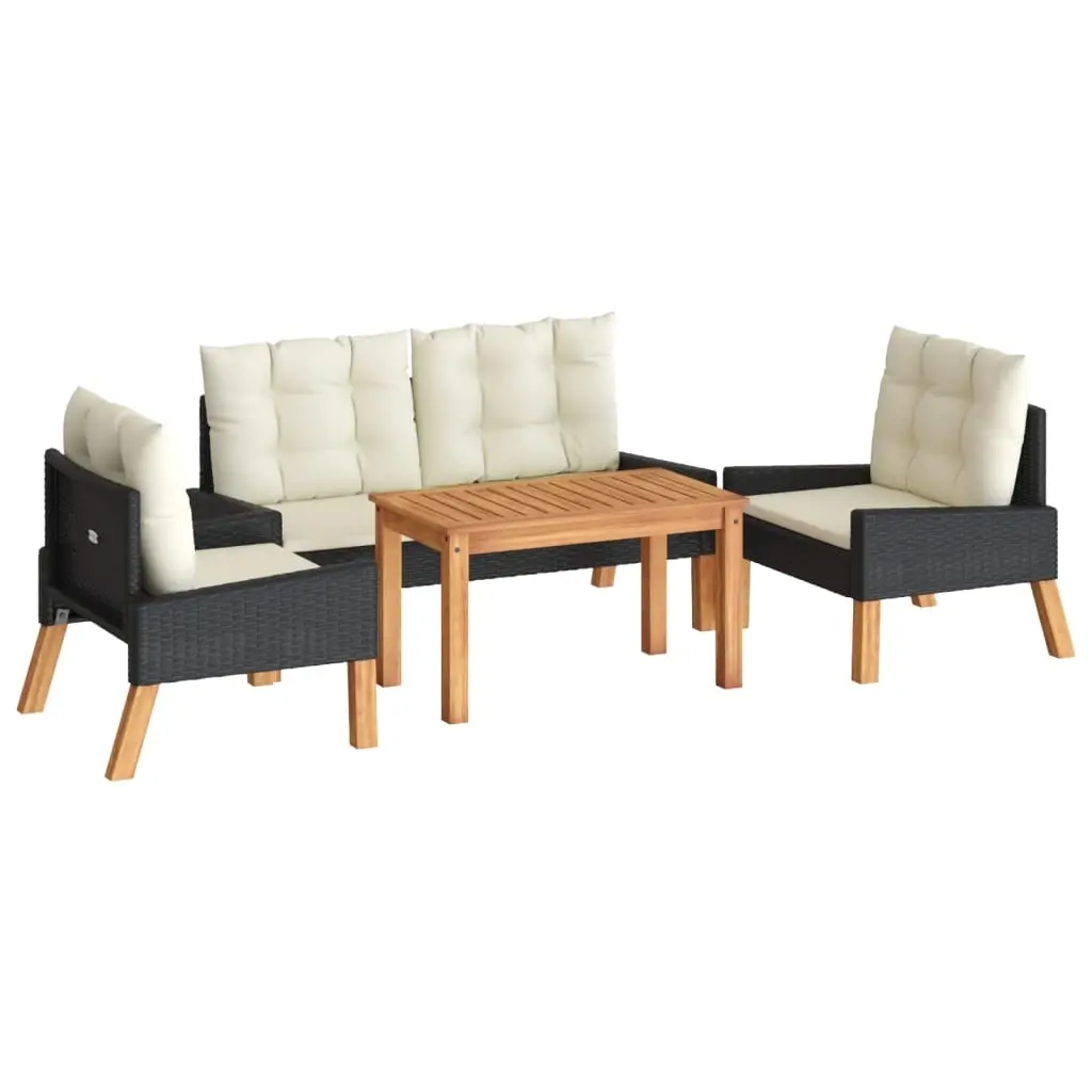 4 Piece Garden Lounge Set with Cushions Poly Rattan&Solid Wood 319689 - Furniture