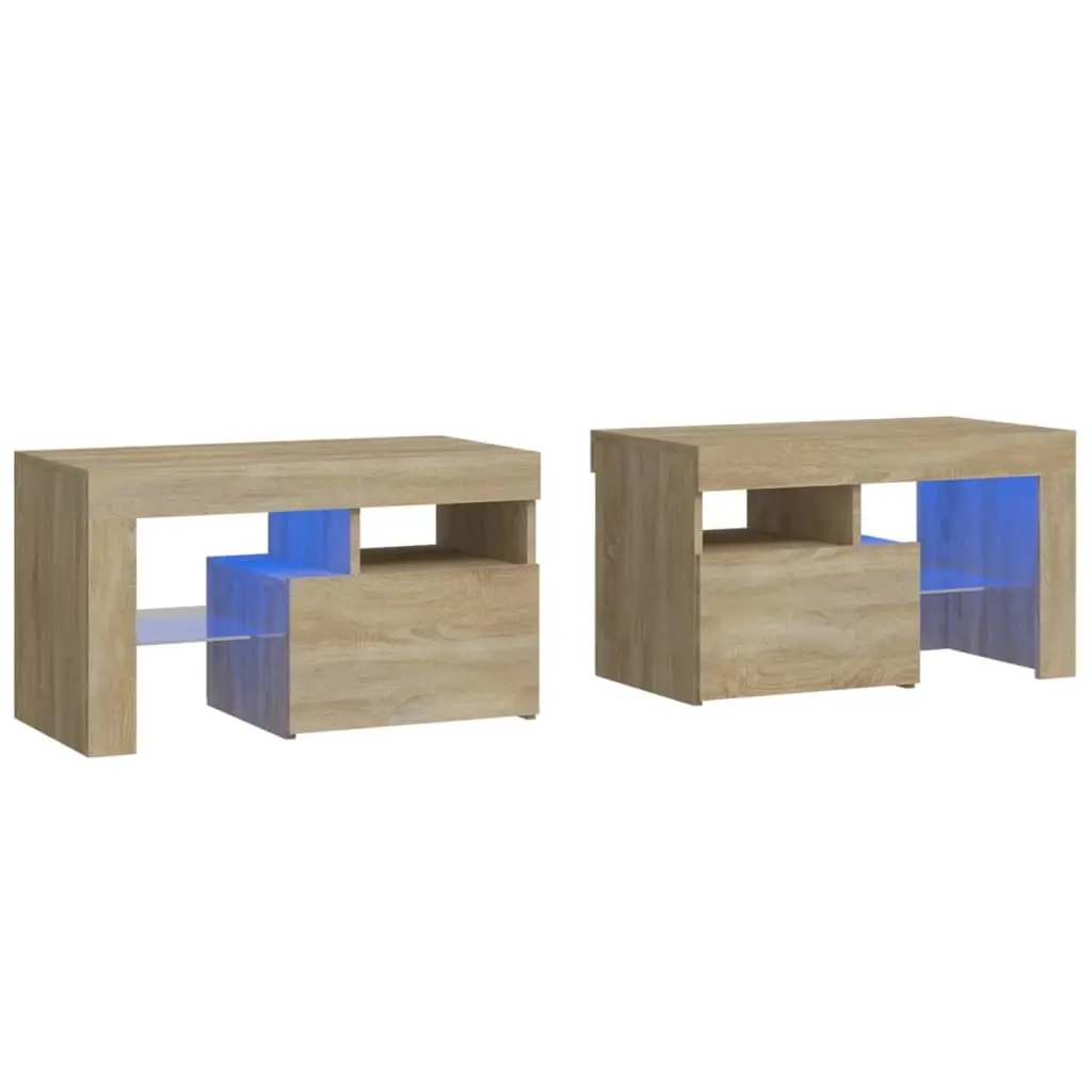 Bedside Cabinets 2 pcs with LED Lights Sonoma Oak 70x36.5x40 cm 3152772 - Furniture