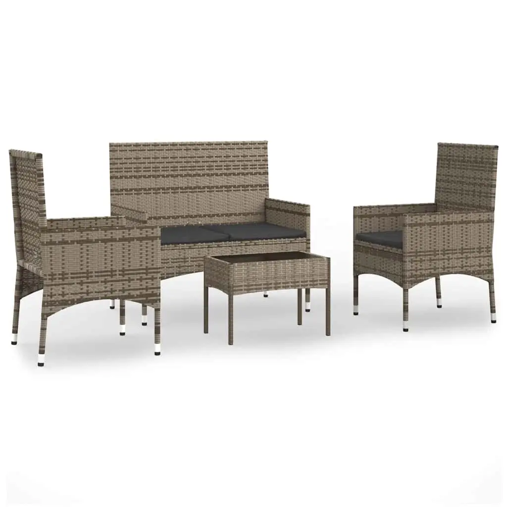 4 Piece Garden Lounge Set with Cushions Grey Poly Rattan 319497 - Furniture