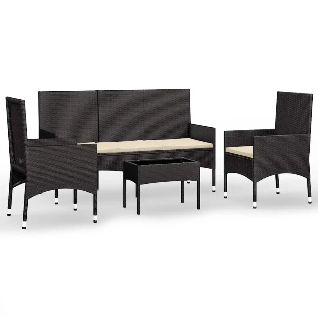 4 Piece Garden Lounge Set with Cushions Black Poly Rattan 319500 - Furniture
