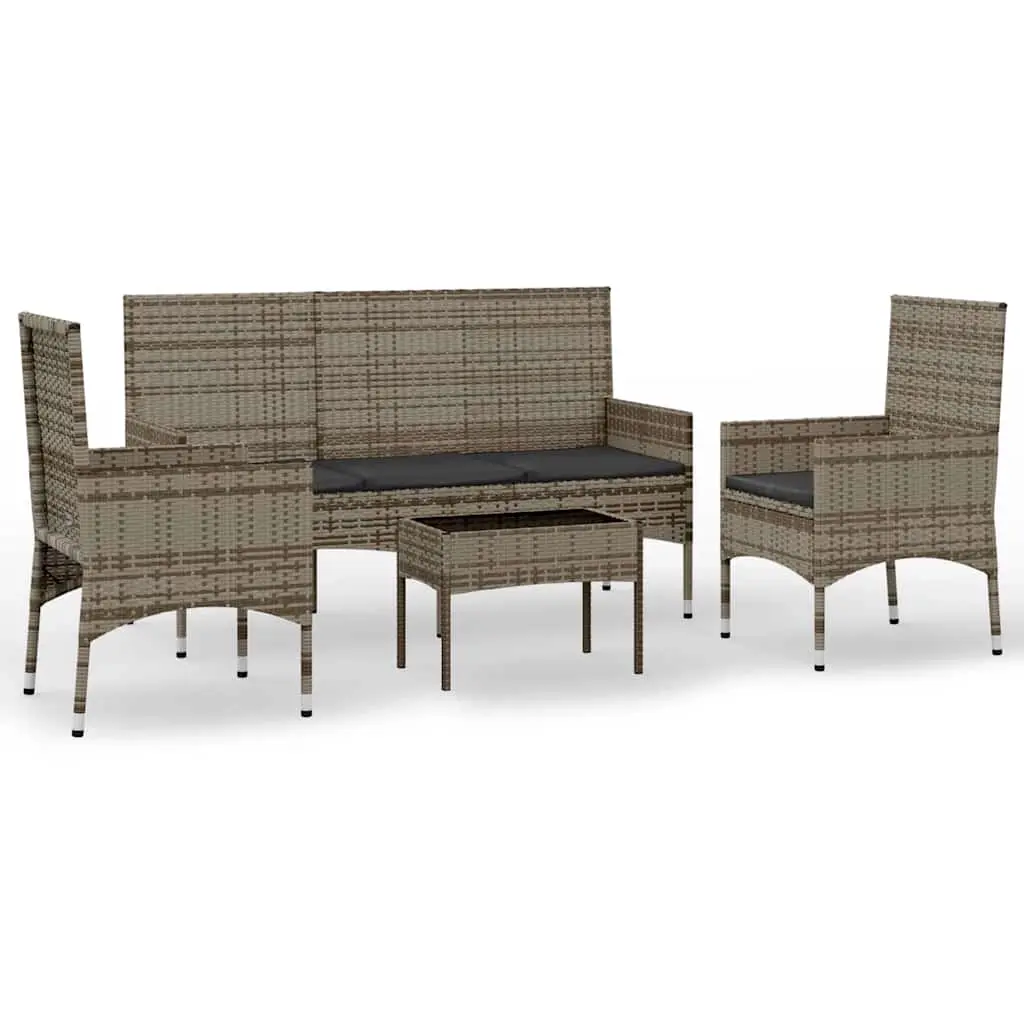 4 Piece Garden Lounge Set with Cushions Grey Poly Rattan 319501 - Furniture
