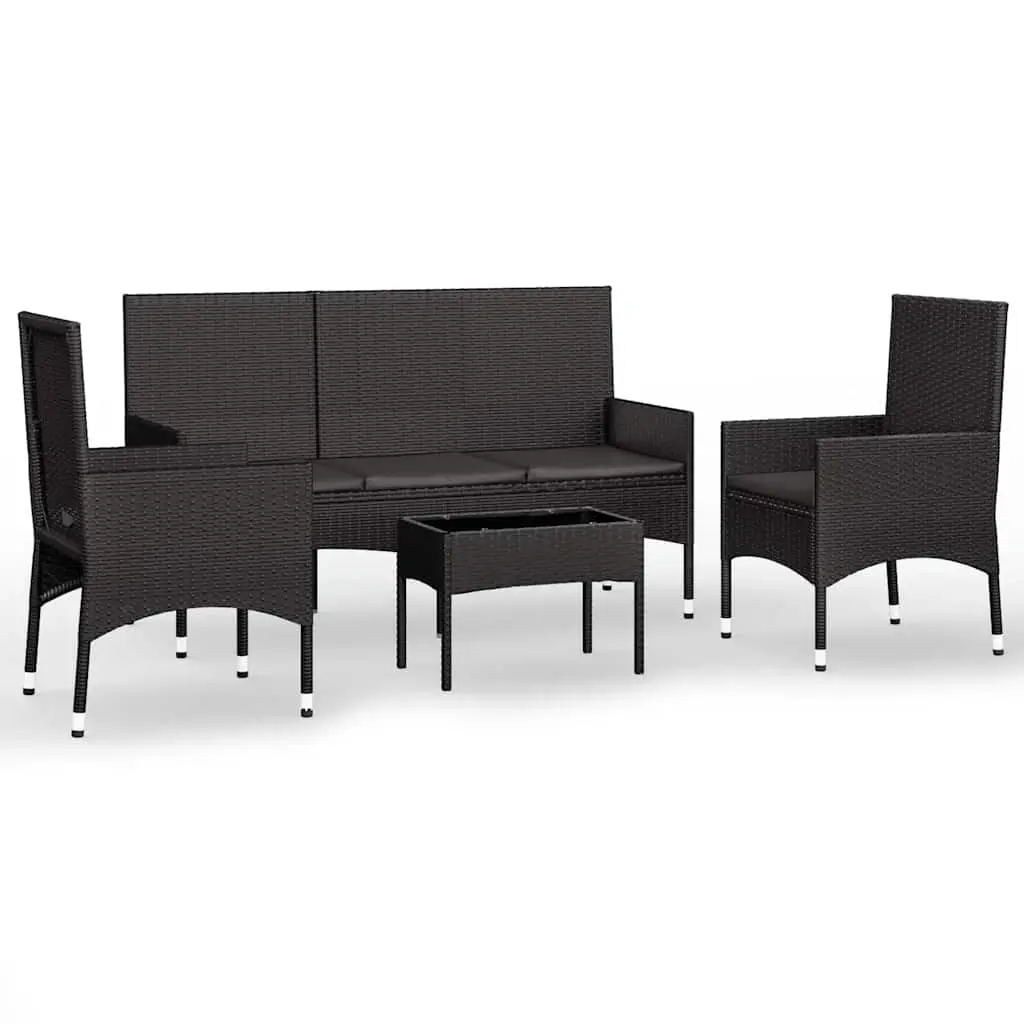 4 Piece Garden Lounge Set with Cushions Black Poly Rattan 319502 - Furniture
