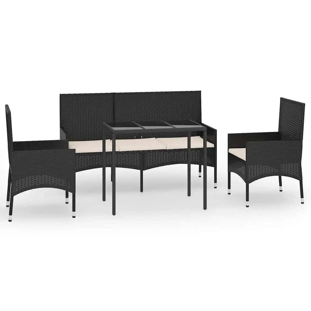 4 Piece Garden Lounge Set with Cushions Black Poly Rattan 319504 - Furniture
