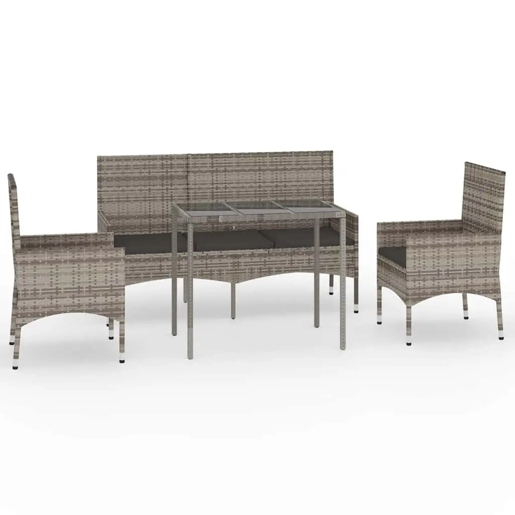 4 Piece Garden Lounge Set with Cushions Grey Poly Rattan 319505 - Furniture