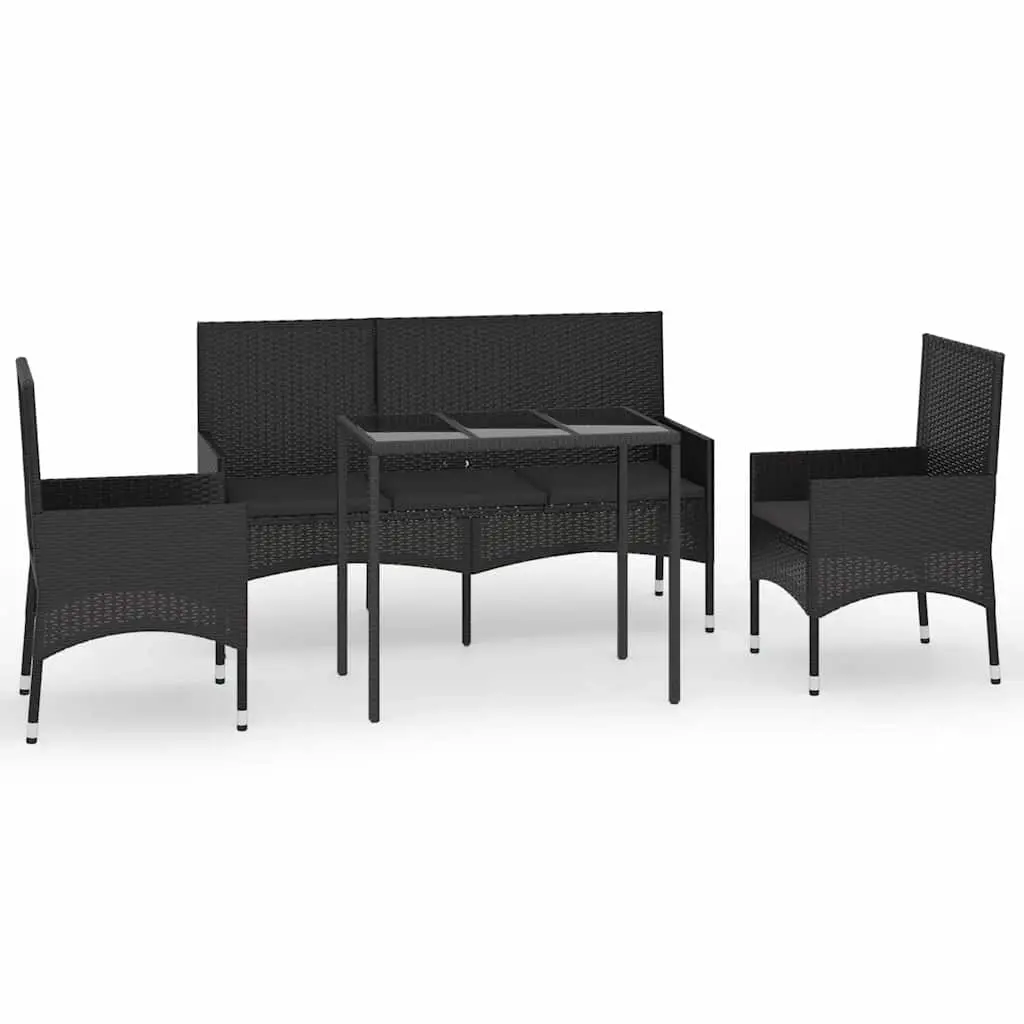 4 Piece Garden Lounge Set with Cushions Black Poly Rattan 319506 - Furniture