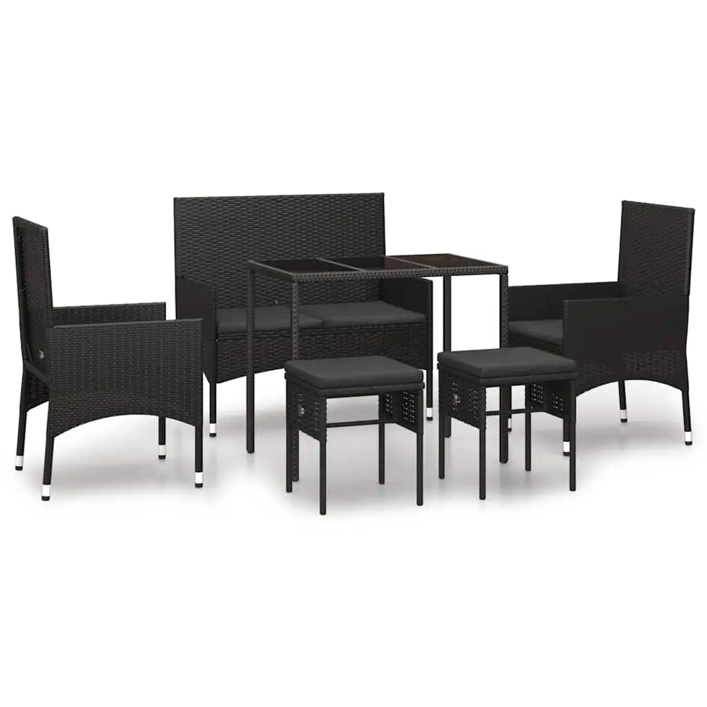6 Piece Garden Lounge Set with Cushions Black Poly Rattan 319510 - Furniture