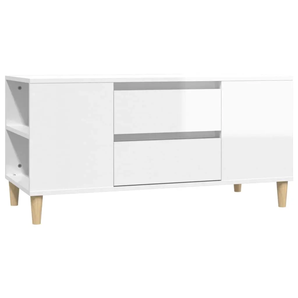 TV Cabinet High Gloss White 102x44.5x50 cm Engineered Wood 819598 - Furniture