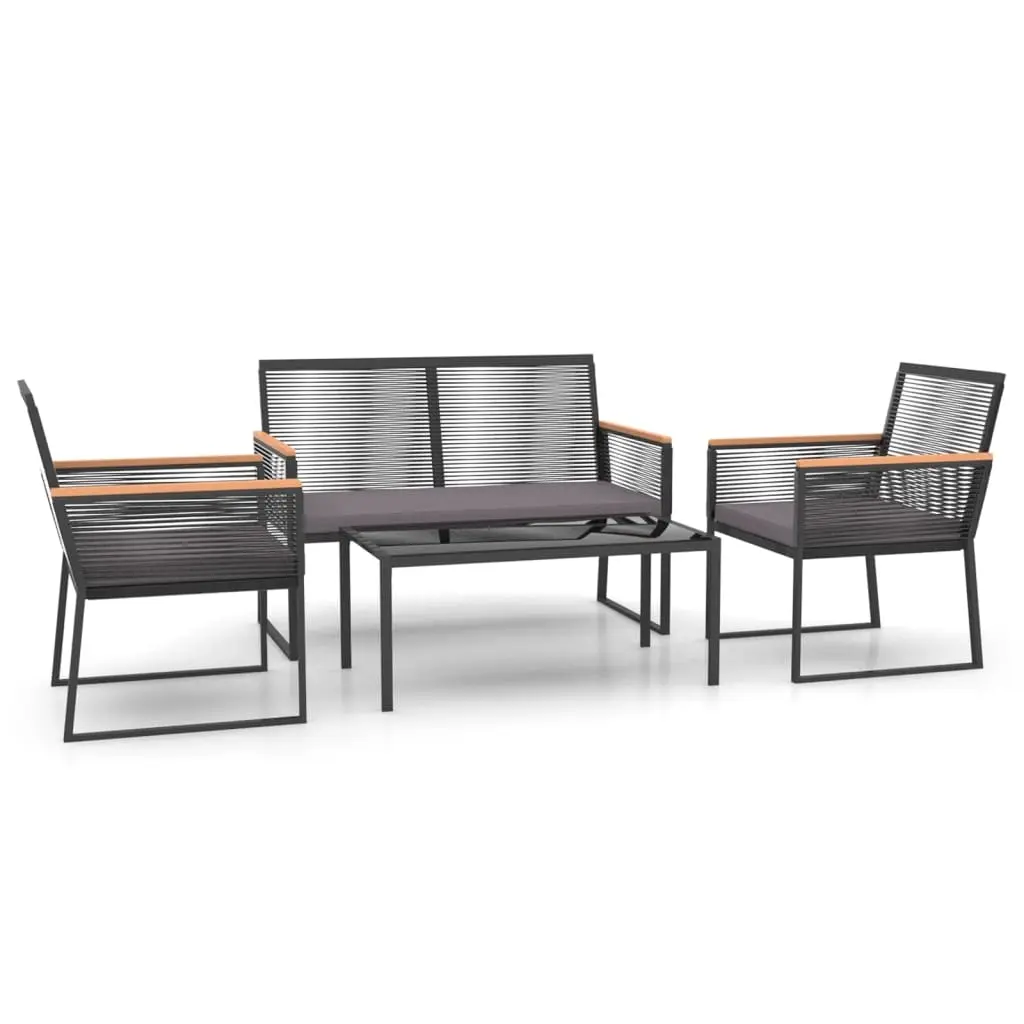 4 Piece Garden Lounge Set with Cushions Black Steel 360092 - Furniture