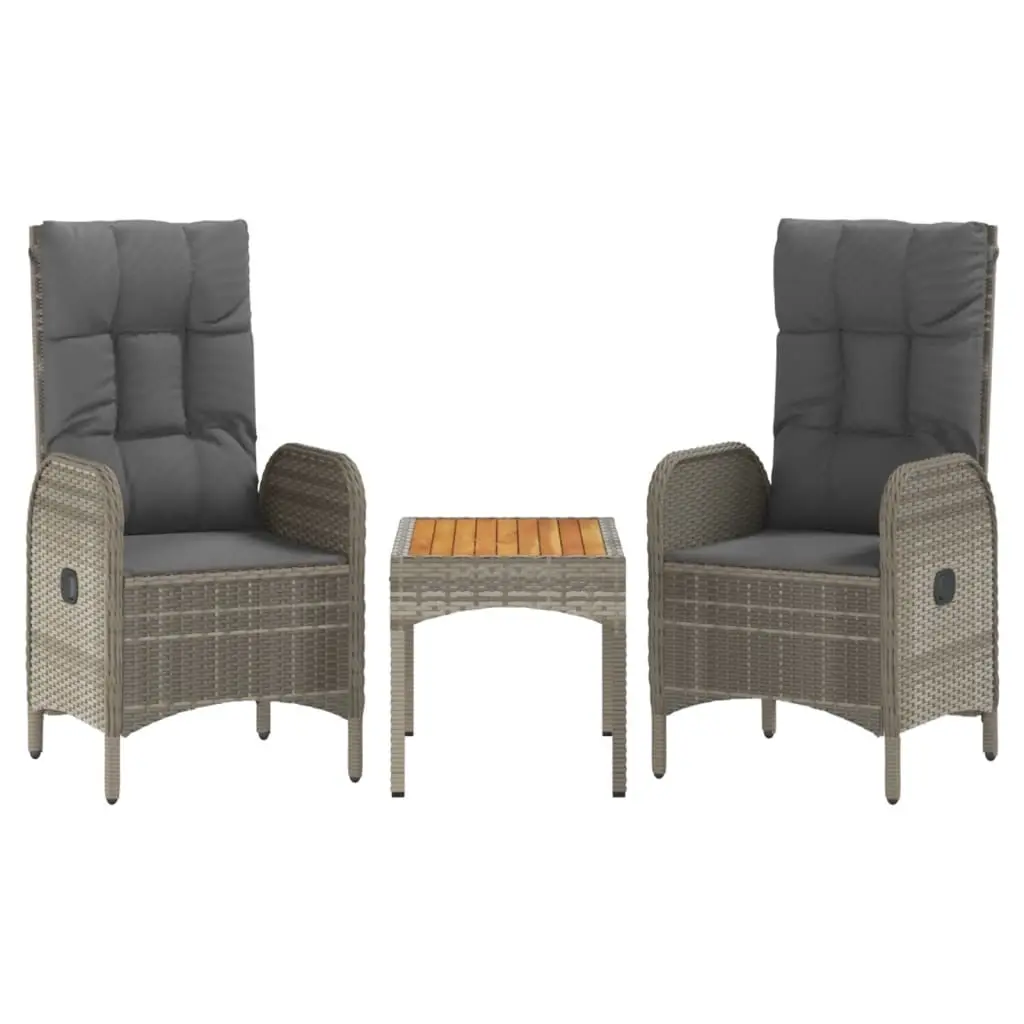 3 Piece Garden Lounge Set with Cushions Grey Poly Rattan 319907 - Furniture