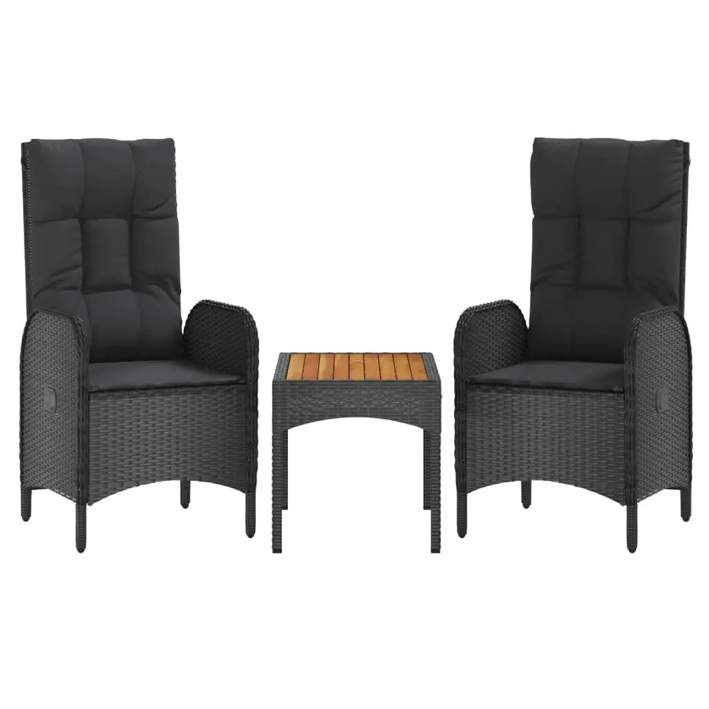 3 Piece Garden Lounge Set with Cushions Black Poly Rattan 319908 - Furniture