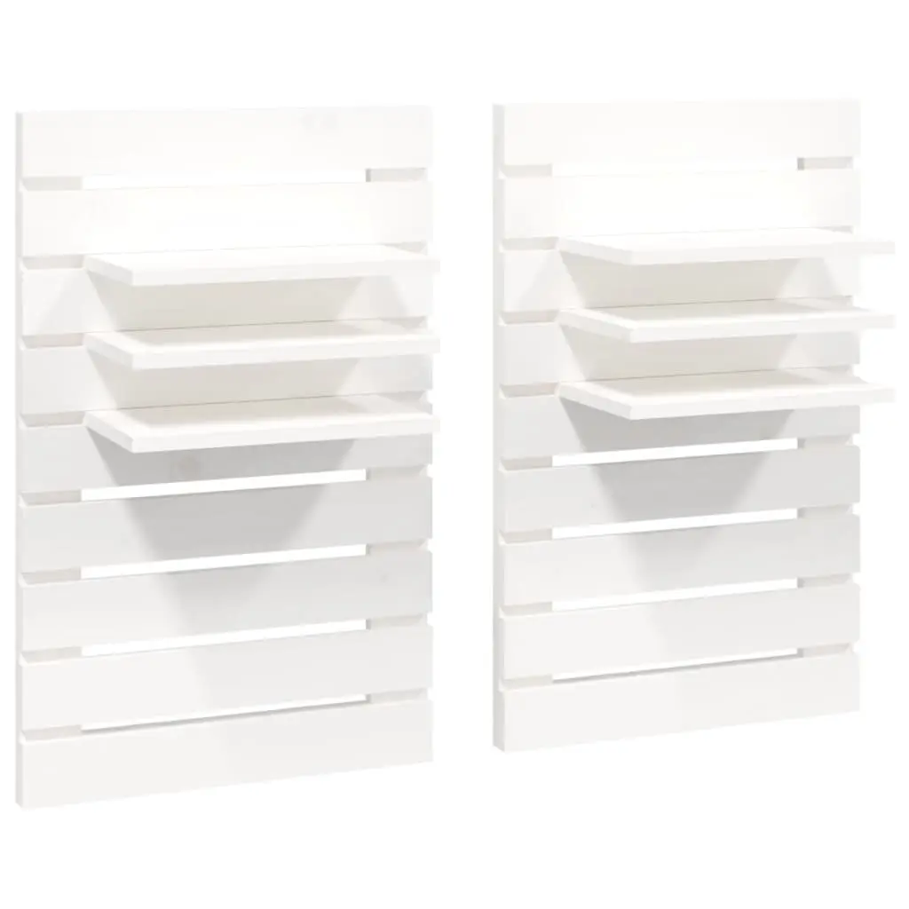 Wall-mounted Bedside Shelves 2 pcs White Solid Wood Pine 824764