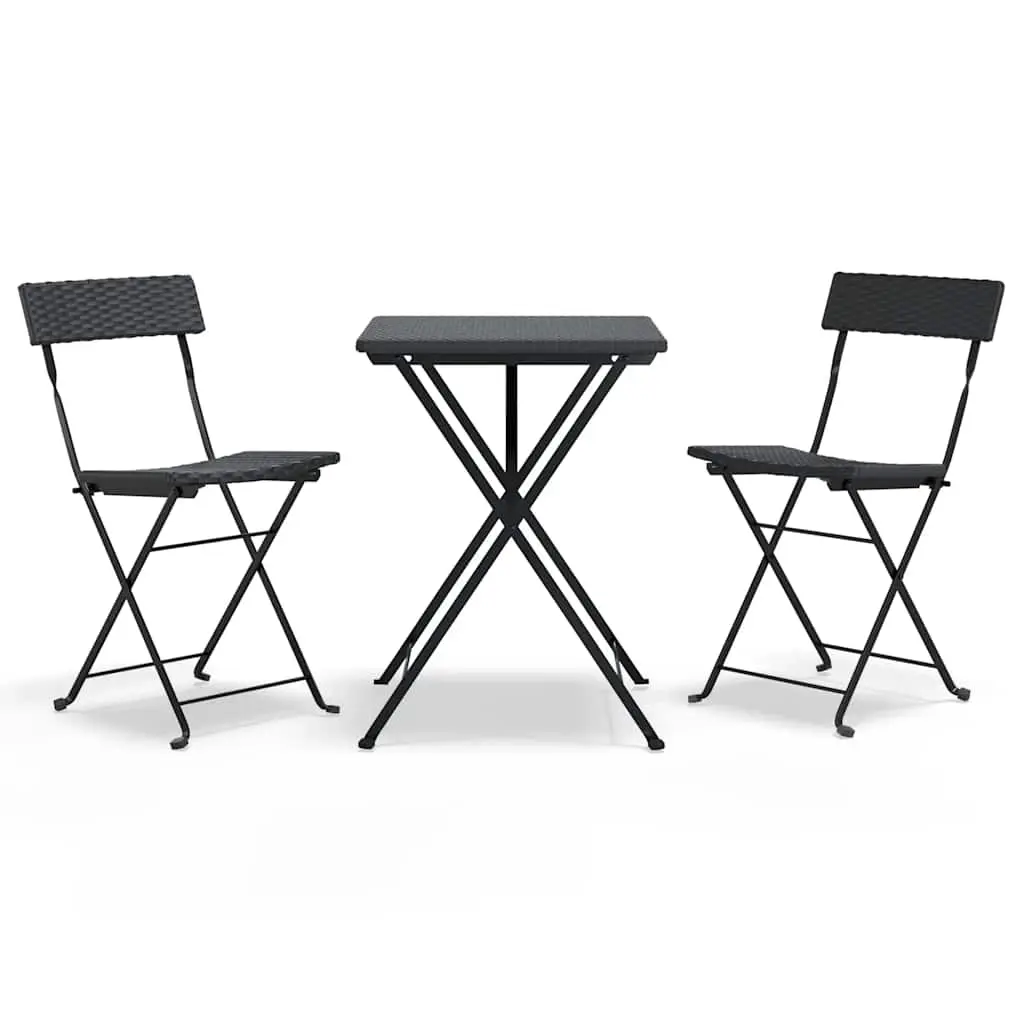 3 Piece Folding Bistro Set Black Poly Rattan 319989 - Furniture