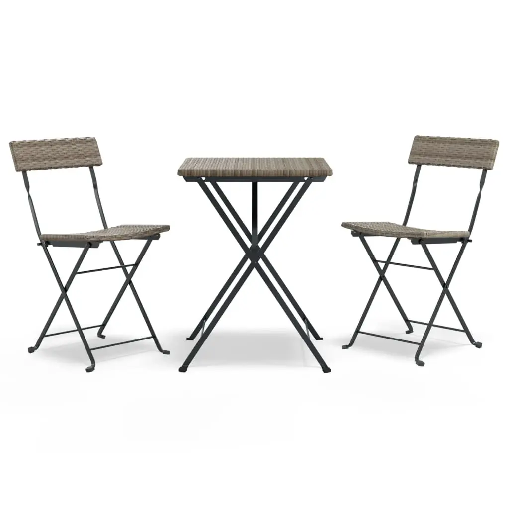 3 Piece Folding Bistro Set Grey Poly Rattan 319991 - Furniture