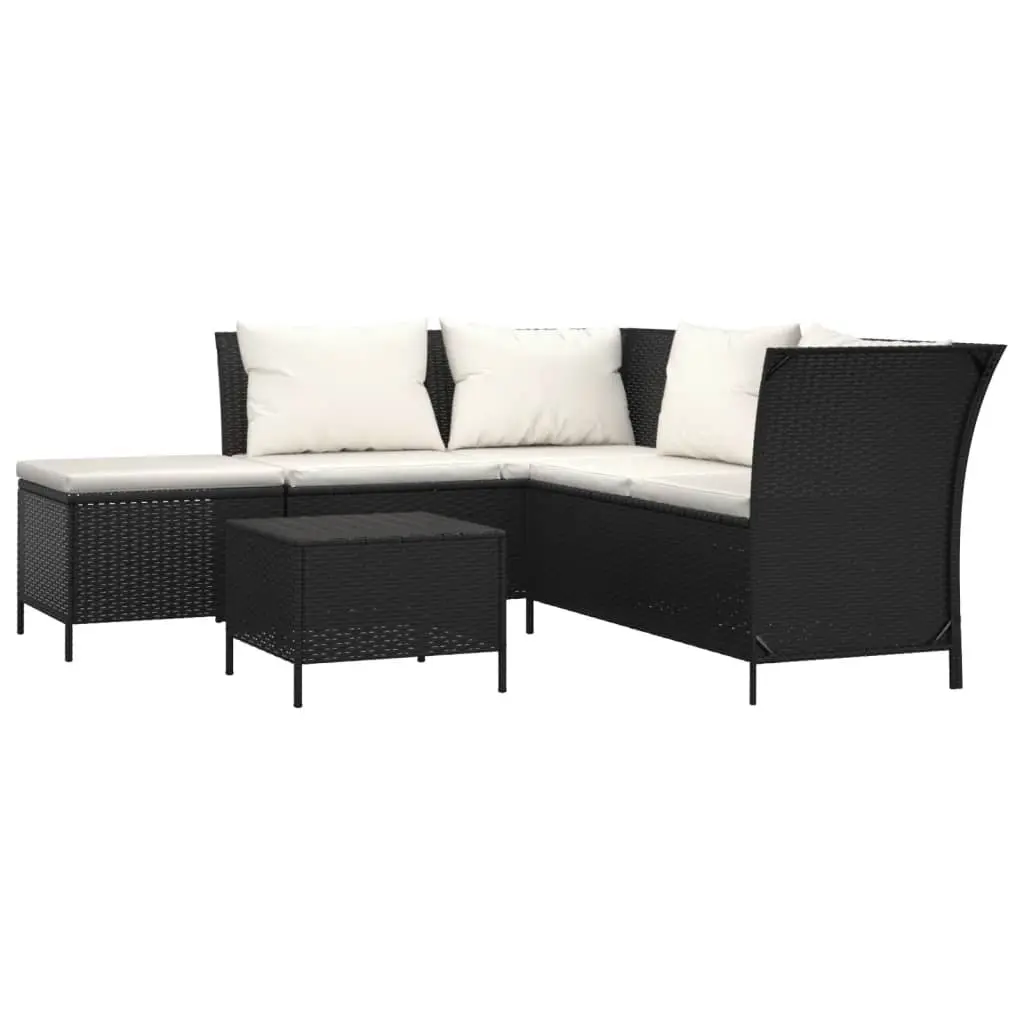 4 Piece Garden Lounge Set with Cushions Black Poly Rattan 319690 - Furniture