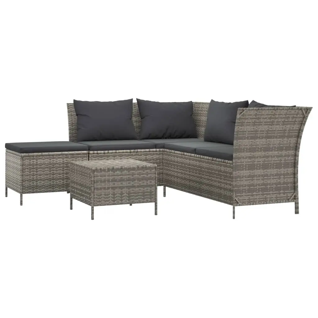 4 Piece Garden Lounge Set with Cushions Grey Poly Rattan 319691 - Furniture
