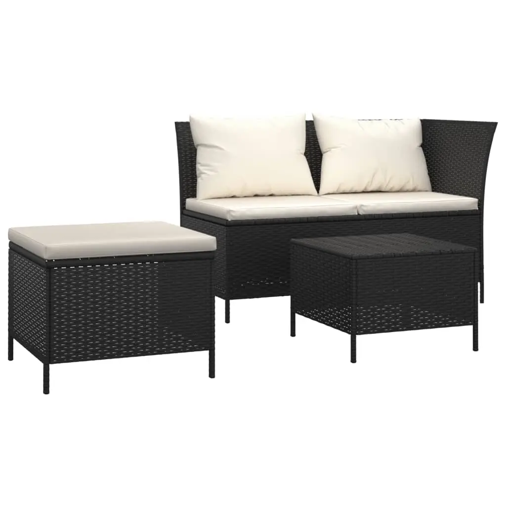 3 Piece Garden Lounge Set with Cushions Black Poly Rattan 319692 - Furniture