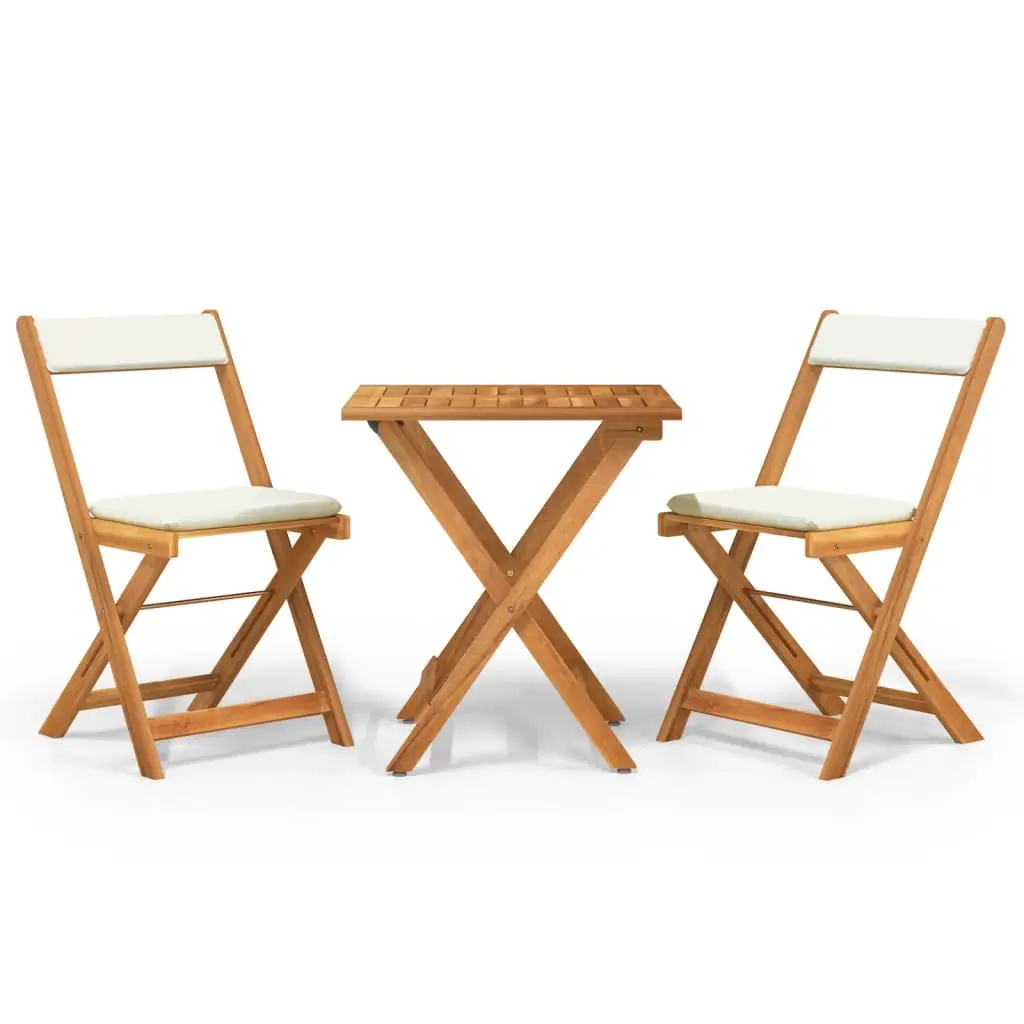 3 Piece Folding Bistro Set with Cushions Solid Wood Acacia 319704 - Furniture