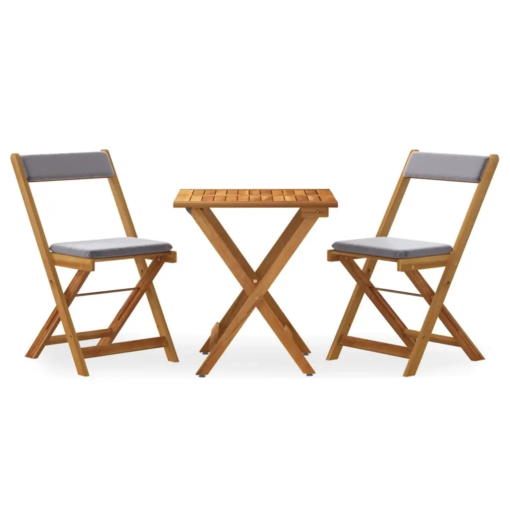 3 Piece Folding Bistro Set with Cushions Solid Wood Acacia 319705 - Up to 65% off Outdoor Furniture