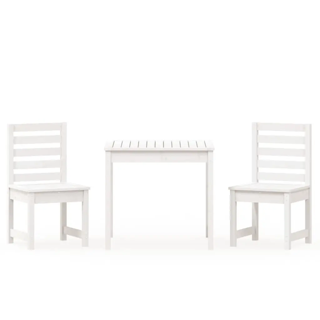 3 Piece Garden Bistro Set White Solid Wood Pine 3154672 - Furniture