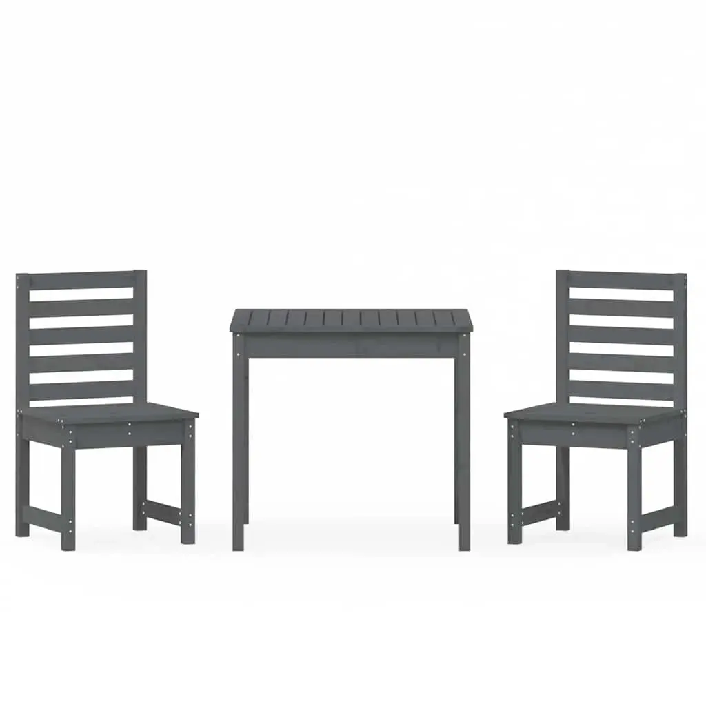 3 Piece Garden Bistro Set Grey Solid Wood Pine 3154673 - Furniture