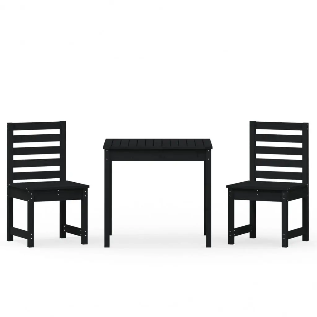 3 Piece Garden Bistro Set Black Solid Wood Pine 3154675 - Furniture